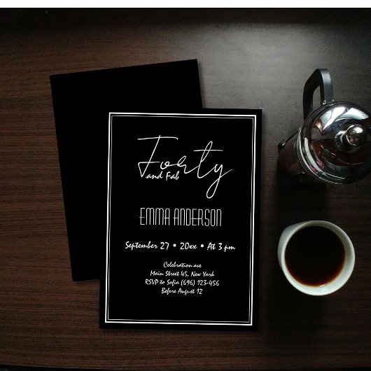 Black Modern Minimalistic 40. Geburtstag Einladung