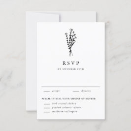 Black Modern Minimalistisch Floral Bouquet Wedding RSVP Karte