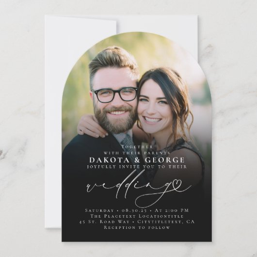 Black Modern Minimalistisch Heart Script Wedding F Einladung (Vorderseite)