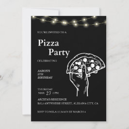 Black Modern Minimalistisch Pizza Geburtstagseinla Einladung