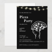 Black Modern Minimalistisch Pizza Geburtstagseinla Einladung (Vorne/Hinten)