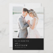 Black Modern Minimalistisch Script Foto Wedding Dankeskarte (Vorderseite)