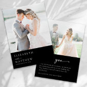 Black Modern Minimalistisch Script Foto Wedding Dankeskarte