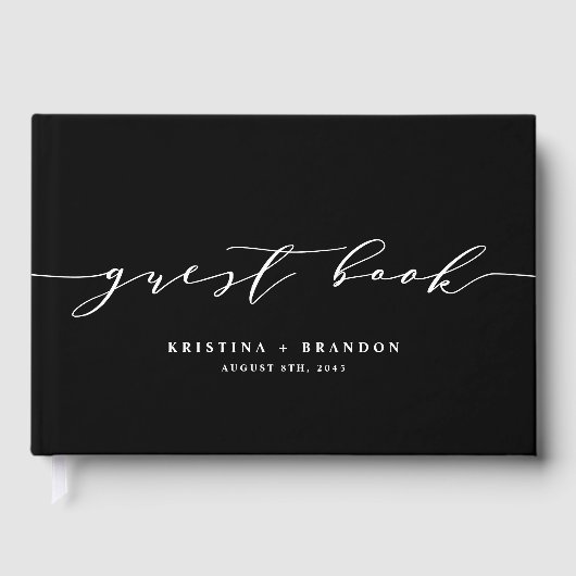 Black Modern Minimalistisch Script Foto Wedding Gästebuch (Vorderseite)
