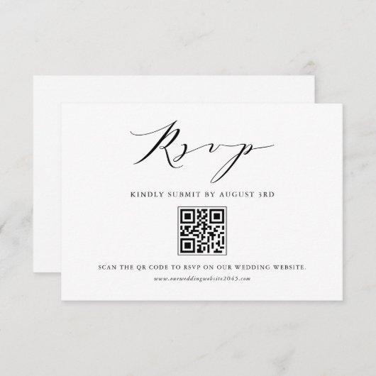 Black Modern Minimalistisch Script Hochzeitsskript RSVP Karte (Vorne/Hinten)