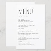 Black Modern Minimalistisch Typografy Menu Card (Vorne/Hinten)