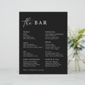 Black Modern Minimalistisch Wedding Bar Menu (Stehend Vorderseite)