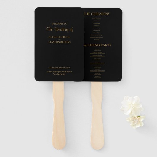 Black Modern Minimalistisch Wedding Program Handfa Fächer (Vorne und Hinten)