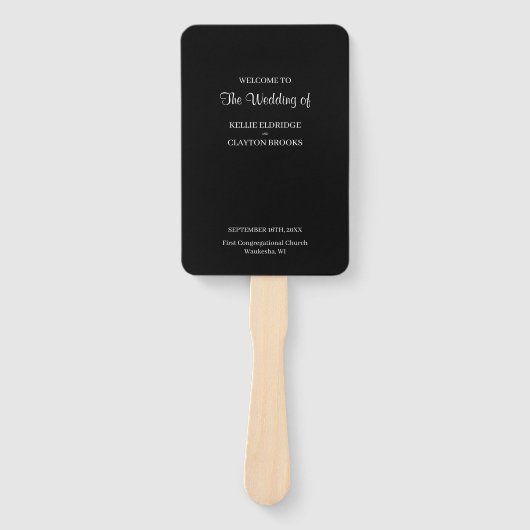 Black Modern Minimalistisch Wedding Program Handfa Fächer (Vorderseite)