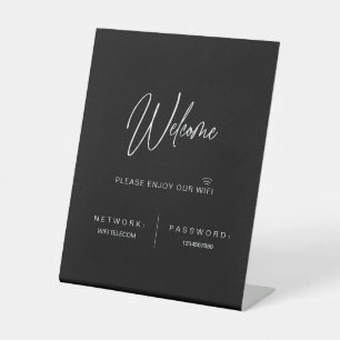 Black Modern Minimalistisch WiFi Password Wedding Sockelschild