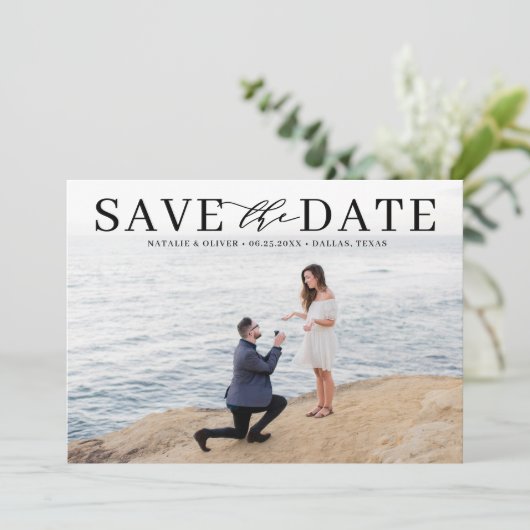 Black Modern Mix Typografy Classic Foto Save The Date (Stehend Vorderseite)