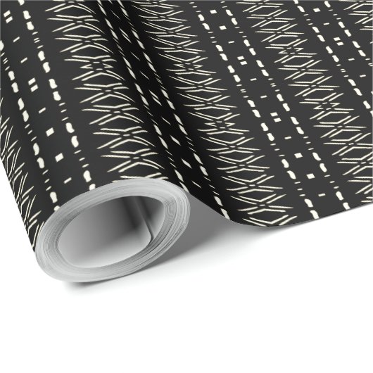 Black Modern Mudtuch Tribal Design Wrapping Paper Geschenkpapier (Rolleneckpunkt)