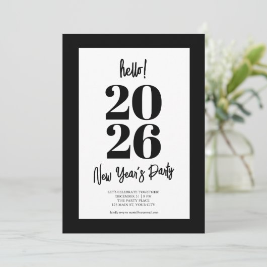 Black Modern New Years Party Einladung (Stehend Vorderseite)