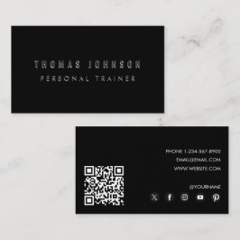 Black Modern Personal Trainer Fitness QR Code Visitenkarte