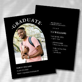 Black Modern Personalisiert Foto Script Abschluss Einladung