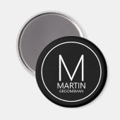 Black Modern Personalisiert Monogram&Name Trauzeug Magnet (Vorderseite/Rückseite)
