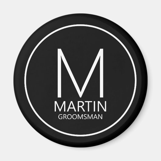 Black Modern Personalisiert Monogram&Name Trauzeug Magnet (Vorne)