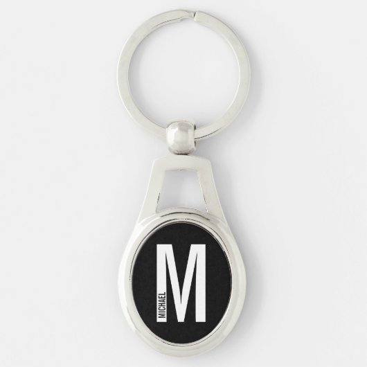 Black Modern Personalisiert Monogram und Name Schlüsselanhänger (Vorderseite)