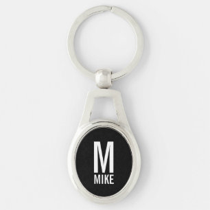 Black Modern Personalisiert Monogram und Name Schlüsselanhänger
