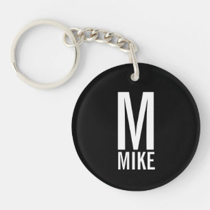 Black Modern Personalisiert Monogram und Name Schlüsselanhänger