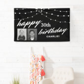 Black Modern Photo 30th Birthday Party Banner (Insitu)