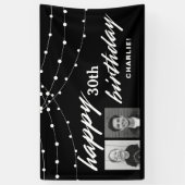 Black Modern Photo Any Birthday Party Banner (Vertikal)