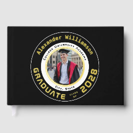 Black Modern Photo Graduation Gold Foil Guest Book Gästebuch