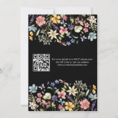 Black Modern QR Code Wildblume Hochzeit Einladung (Rückseite)