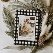 Black Modern Retro Kariertes Foto Xmas Feiertagskarte