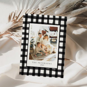 Black Modern Retro Kariertes Foto Xmas Feiertagskarte