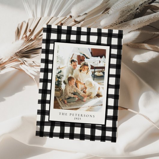 Black Modern Retro Kariertes Foto Xmas Feiertagskarte