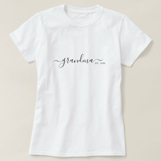 Black Modern Script Established Grandma T-Shirt (Design vorne)