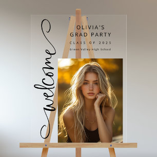 Black Modern Script Foto Grad Party Willkommen Acrylschild