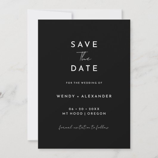 Black Modern Script Foto Save the Date (Vorderseite)