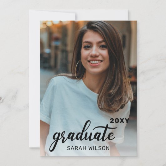 Black Modern Script Graduate 2 Foto Drive by Einladung (Vorderseite)