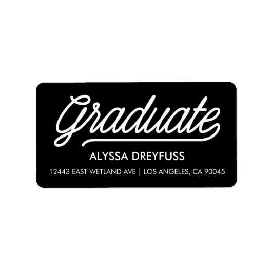 Black Modern Script Graduate Address Labels Adressaufkleber (Vorne)