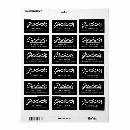 Black Modern Script Graduate Address Labels Adressaufkleber (Vorne)