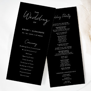 Black Modern Script Hochzeitsprogramm Programm