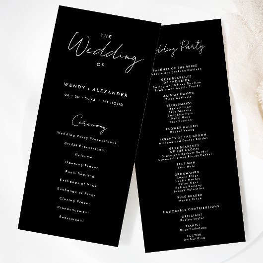 Black Modern Script Hochzeitsprogramm Programm