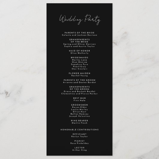 Black Modern Script Hochzeitsprogramm Programm (Rückseite)