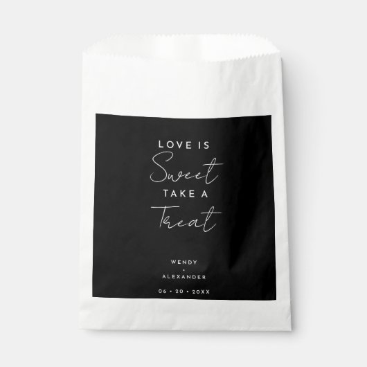 Black Modern Script Liebe ist Sweet Wedding Geschenktütchen (Vorderseite)
