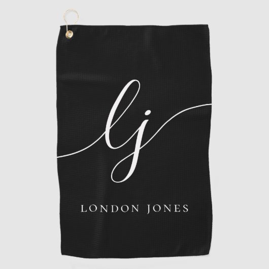 Black Modern Script Monogram Name Feminine Golfhandtuch (Vorderseite)