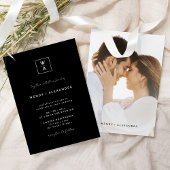 Black Modern Script Monogram Wappen Foto Wedding Einladung