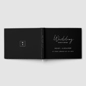 Black Modern Script Monogram Wappen Wedding Gästebuch (Voll)