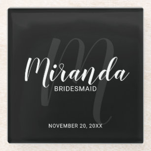 Black Modern Script Personalisiert Bridesmaiers Glasuntersetzer