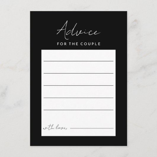 Black Modern Script Wedding Advice Card Hinweiskarte (Vorderseite)