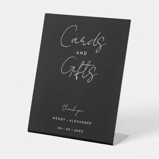 Black Modern Script Wedding Cards and Gifts Sign Sockelschild (Vorderseite)