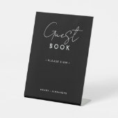 Black Modern Script Wedding Guest Book Sign Sockelschild (Vorderseite)