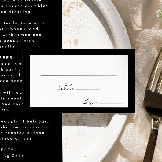 Black Modern Script Wedding Menü Auswahl Flat Platzkarte