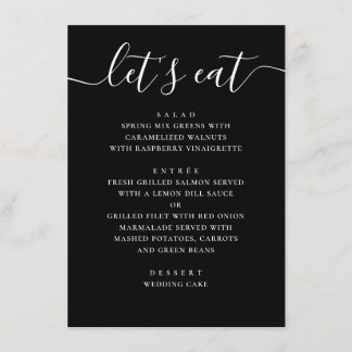 Black Modern Script Wedding | Minimalist Casual Menükarte